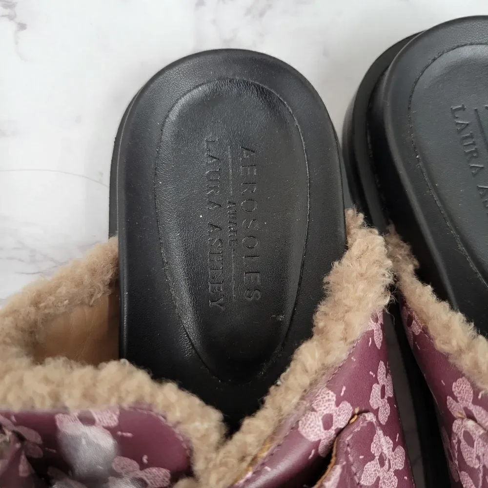 AEROSOLES X Laura Ashley La Olivia Faux Shearling Slide Purple Women's Size 7